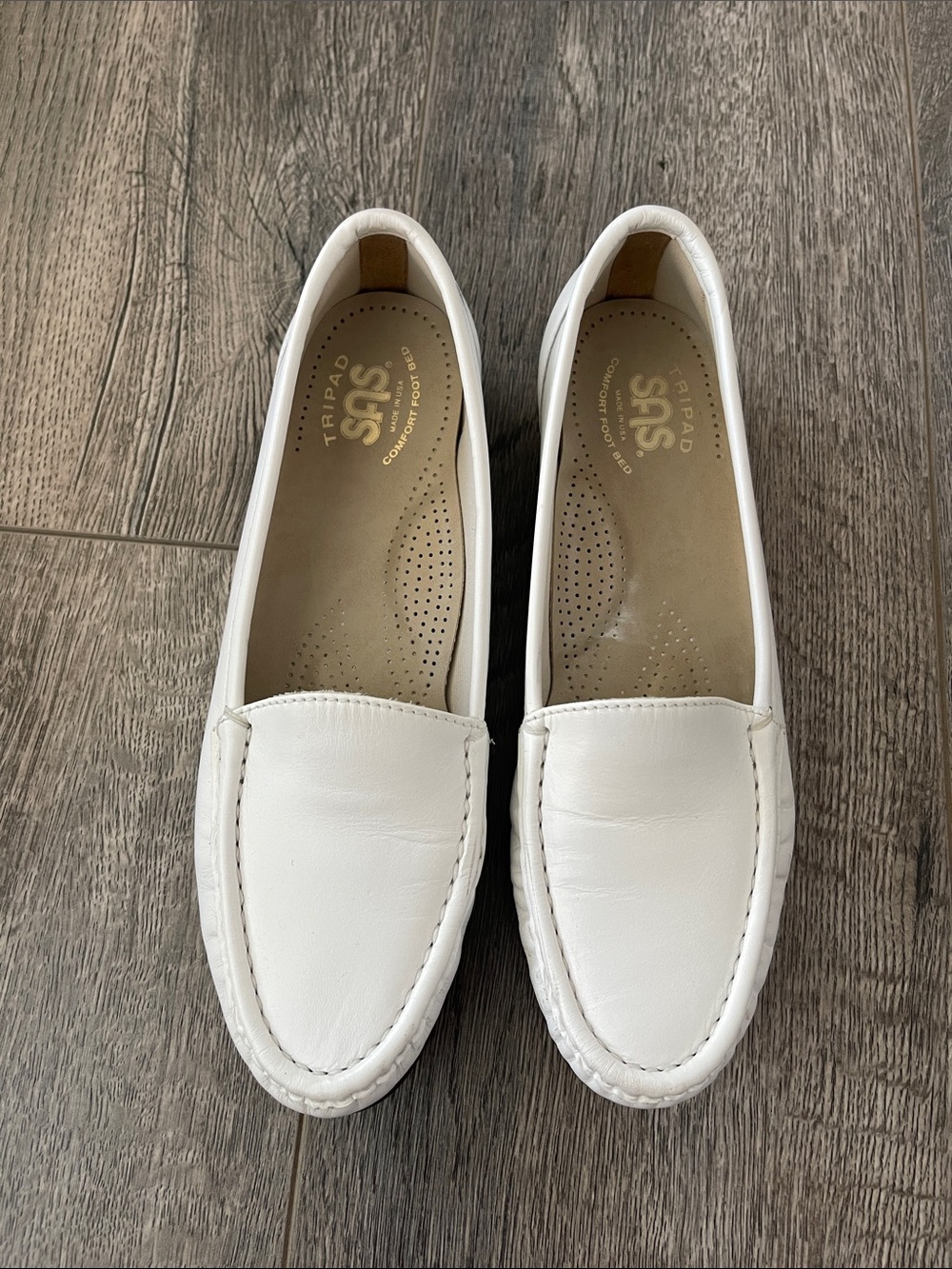 SAS White Leather Slip-On Moccasin Loafers